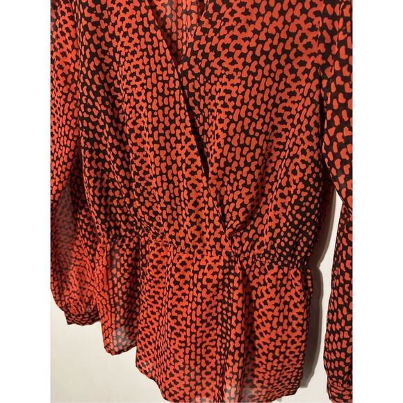 MICHAEL KORS NEW $89.50 SIZE S CHOCO MANDARIN KOBE PRINT PEPLUM BLOUSE TOP - Picture 2 of 5